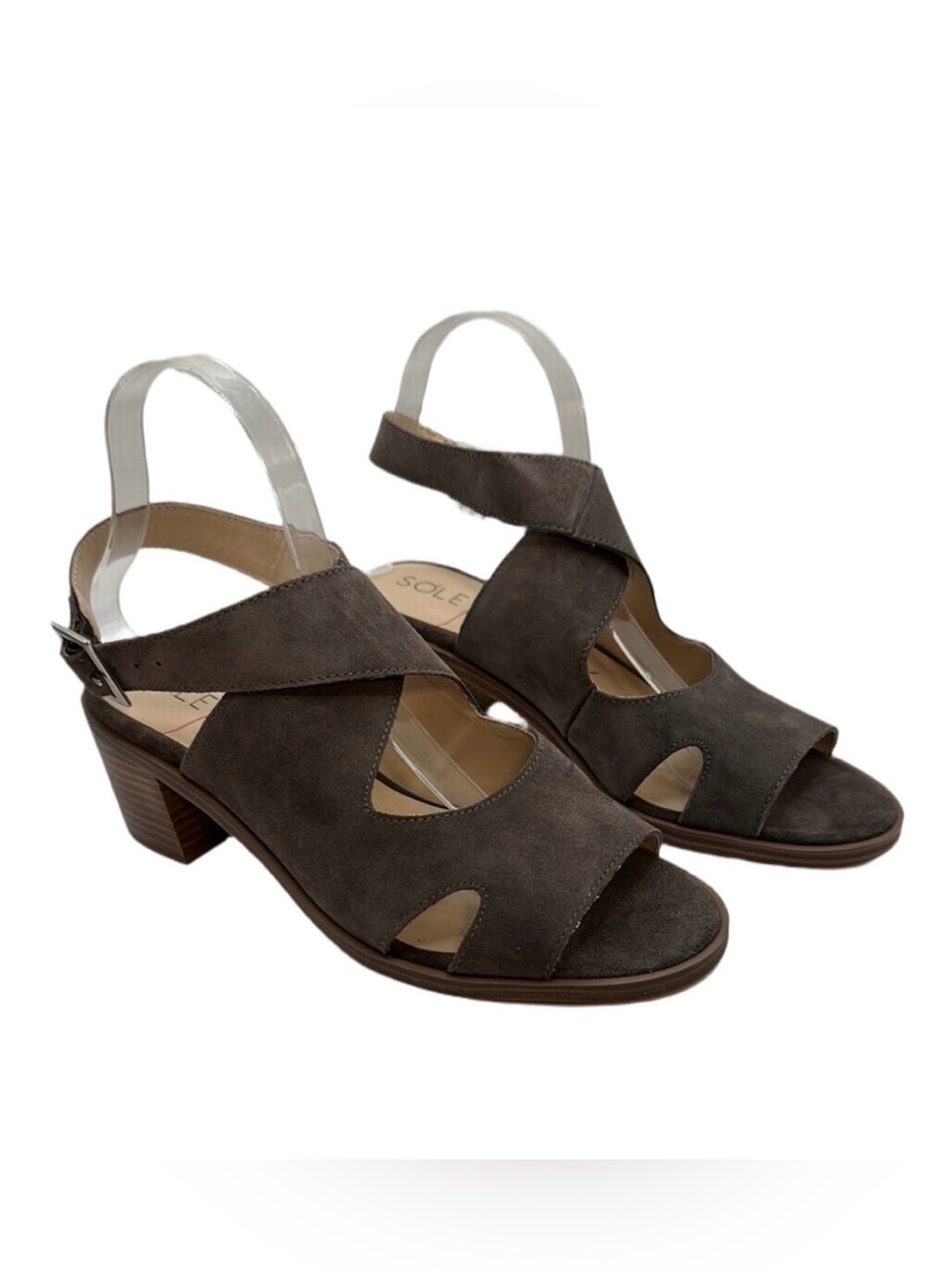 Sole Society Tresey Sandals. Block Heel. Cow Split Suede.  Stone Color.  Sz 9.5